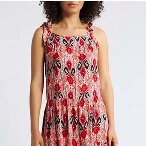 beachlunchlounge Red and Black Patterned Midi Dress